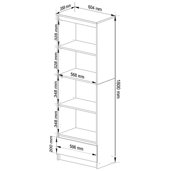 SHELF R 60 cm CLP 1 DRAWER 4 SHELVES ALDER