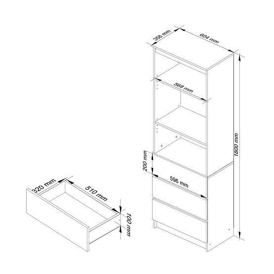 SHELF R60 3DR 2SH CLP PK WHITE