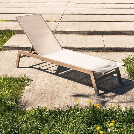Shelly Adjustable Garden Lounger, Aluminum, Beige
