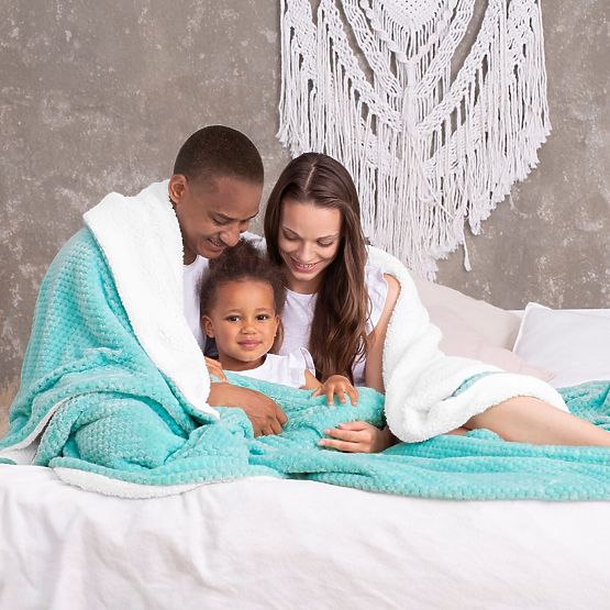 SHLEEPY Blanket Turquoise Color Embossed Jacquard Classic Style 130x180