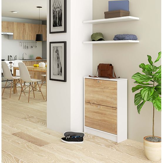 SHOE CABINET 2 FLIP-OUT WHITE / OAK SONOMA