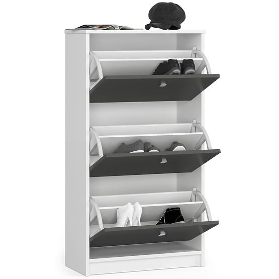 Shoe Cabinet 3 Flip Doors 60 cm - White-Graphite Grey