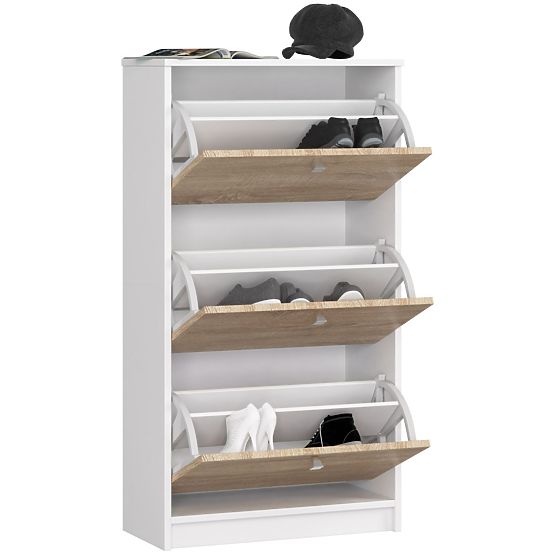 Shoe Cabinet 3 Flip Doors 60 cm - White-Sonoma Oak