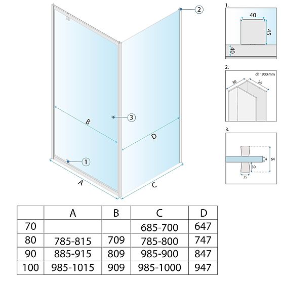 Shower Enclosure Rea Primo Swing 90x70 Chrome