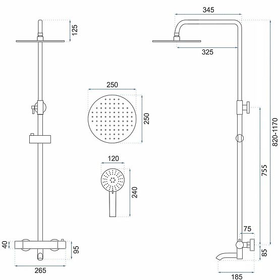 Shower Set with Thermostat Rea Lungo Brushed Copper