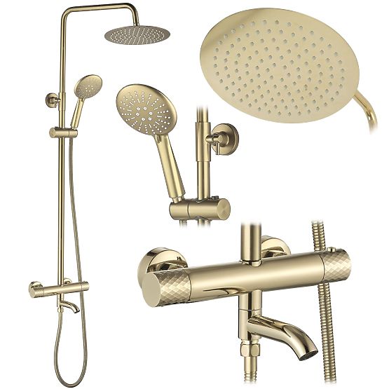 Shower Set with Thermostat Rea Lungo Diamond Gold