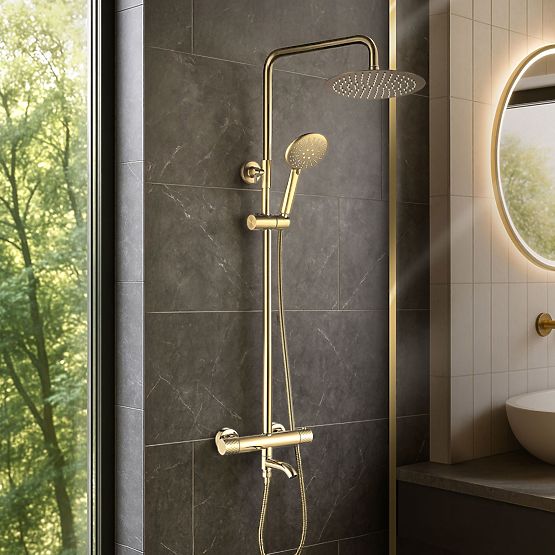 Shower Set with Thermostat Rea Lungo Diamond Gold