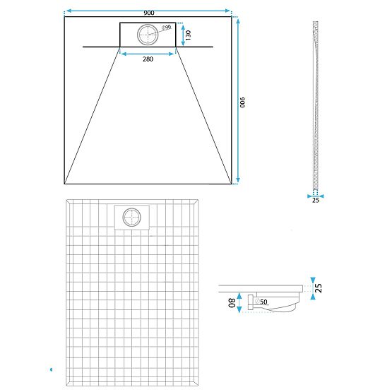 Shower Tray Bazalt Grey 90x90