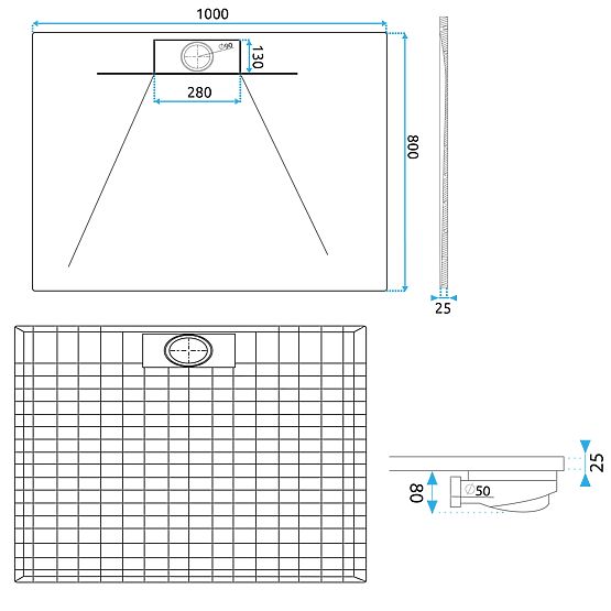 Shower Tray Bazalt Long White 80x100