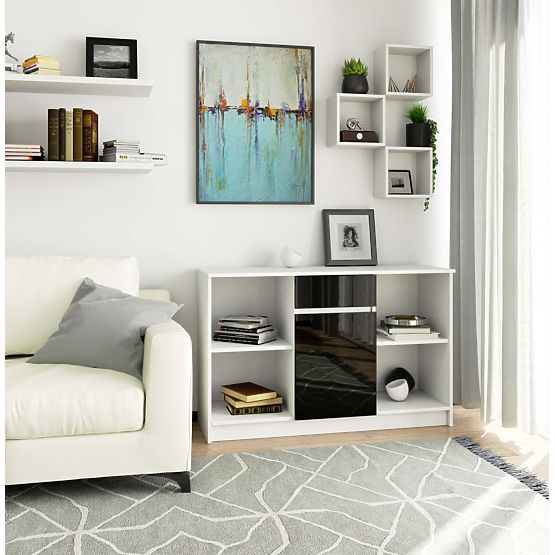 SIDEBOARD B-17 120 cm 1 DRAWER 1 DOOR WHITE / BLACK GLOSS