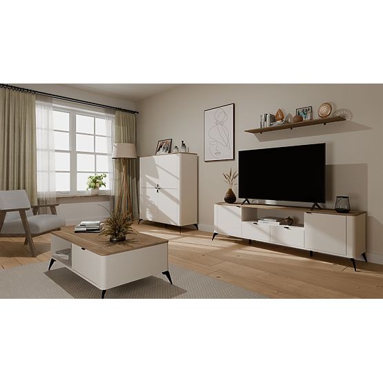 Sideboard CORDOBA 4D Cashmere Beige Castello Oak Cabinet 4 Doors 8 Shelves Living Room