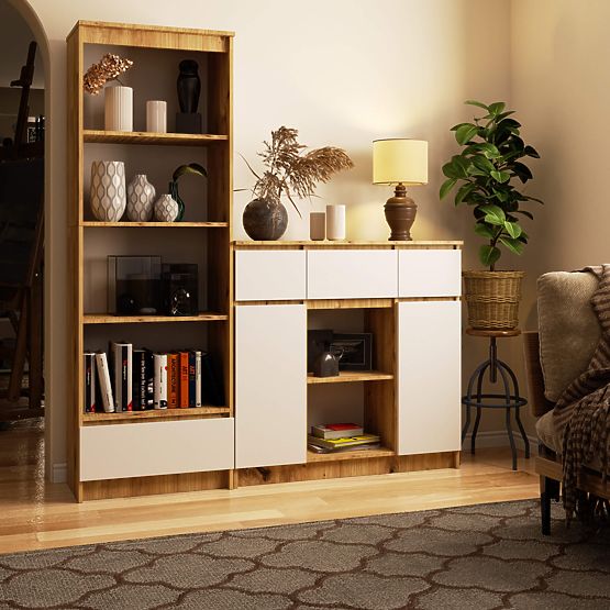 SIDEBOARD K100 2D 3DR 1S PK OAK ARTISAN / WHITE