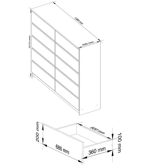 SIDEBOARD K140 10 DRAWERS CLP PK WHITE GLOSS