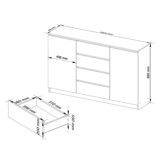 SIDEBOARD K160 2D 4DR CLP PK BLACK GLOSS