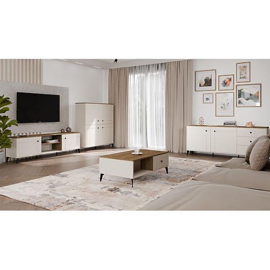 Sideboard POINT 4D Cashmere Beige Oak Castello Cabinet 4 Doors 8 Shelves for Living Room
