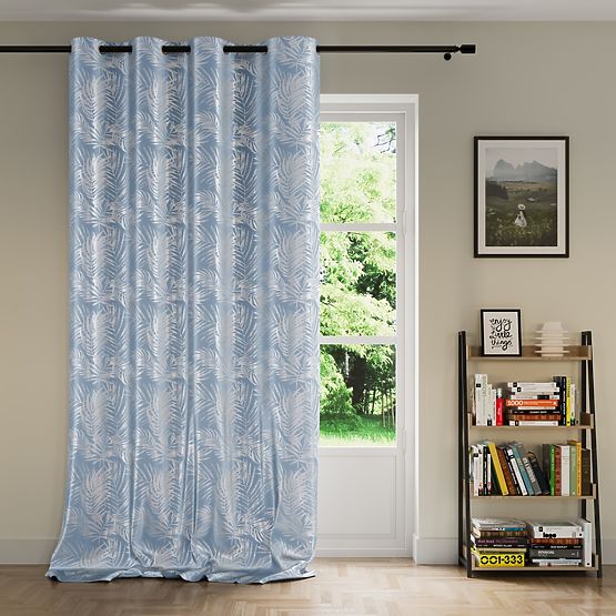 SILVERLEAVES Curtain Light Blue Printed Glamour Style Silver Eyelets Velvet 140x245 AmeliaH