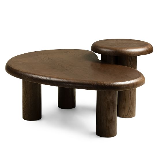 Sirocco Table Set, Dark Oak, Rounded Shapes