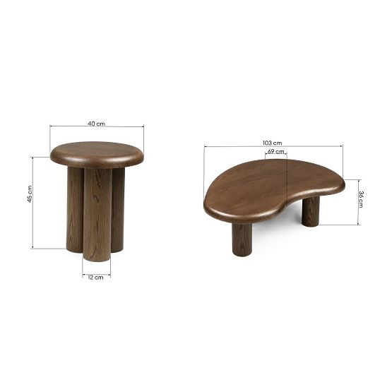 Sirocco Table Set, Dark Oak, Rounded Shapes