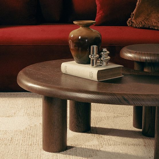 Sirocco Table Set, Dark Oak, Rounded Shapes