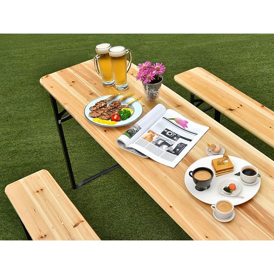 Steel-Wood Set LAGER: Table + 2 Benches 220 cm