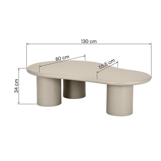 Sucre Coffee Table Dark Beige, Matte, Rounded Shape