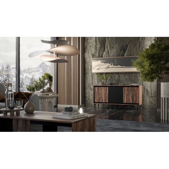 SWING KM-1 Chest of Drawers Walnut/Black, Legs: Black (2p=1pc)