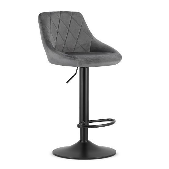 Swivel Bar Stool with Adjustable Height and Footrest, Grey Velour