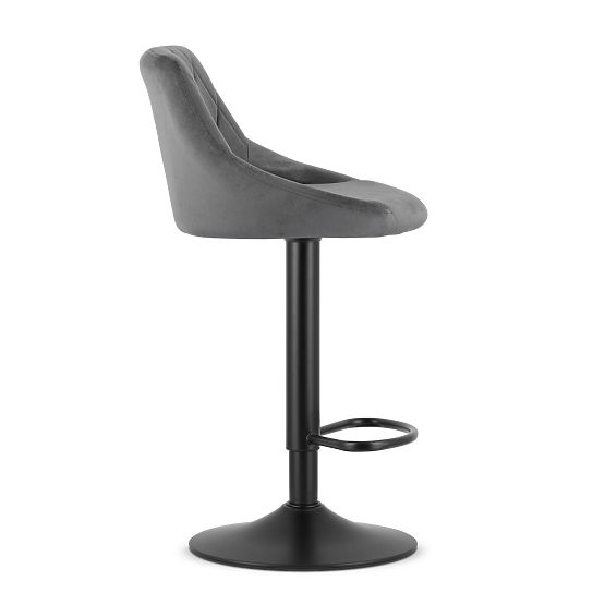 Swivel Bar Stool with Adjustable Height and Footrest, Grey Velour