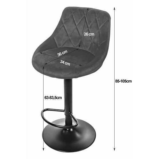 Swivel Bar Stool with Adjustable Height and Footrest, Grey Velour