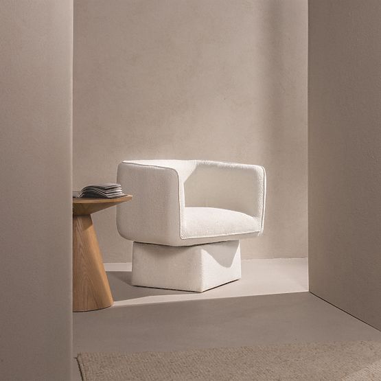 Swivel Chair One White, Boucle