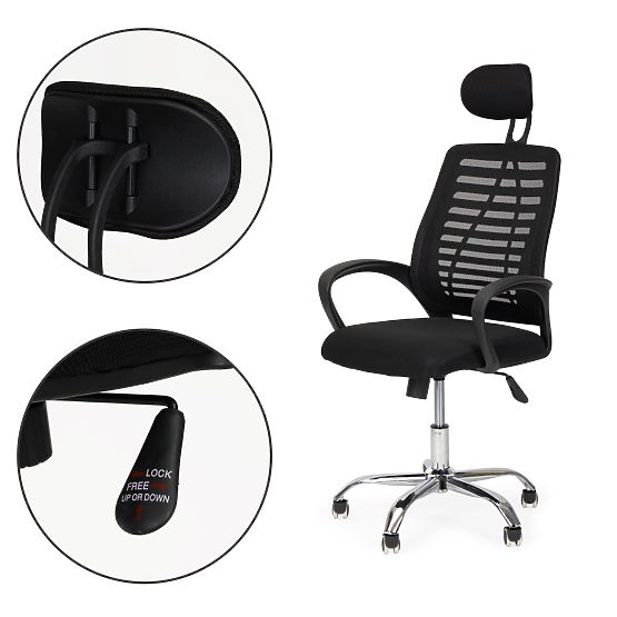 Swivel Office Chair with Headrest and Rocking Function