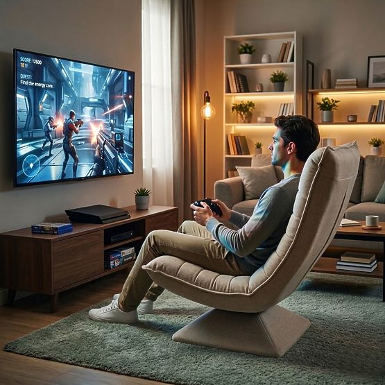 Swivel Reclining Chair with Adjustable Lounger for Living Room Beige ModernHome