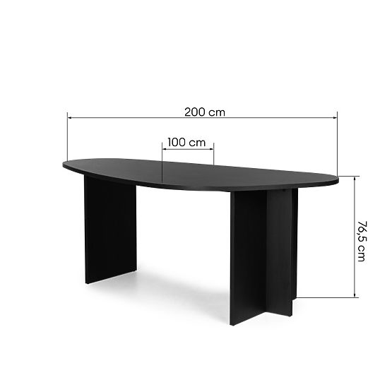 Table with Irregular Top Zeva 200 cm, Black with Wood Texture