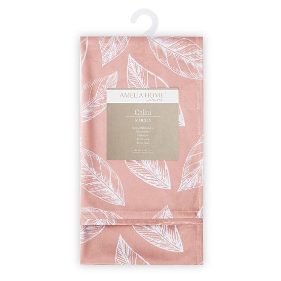 Tablecloth CALM powder pink color printed plant motif classic style 40x140 ameliahome