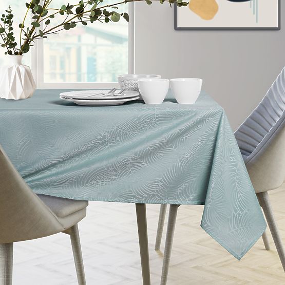 Tablecloth GAIA mint color with embossed plant motif 140x180 ameliahome