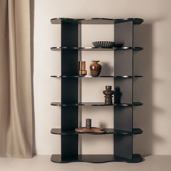 Tall Rheo Shelf, Black, Wavy