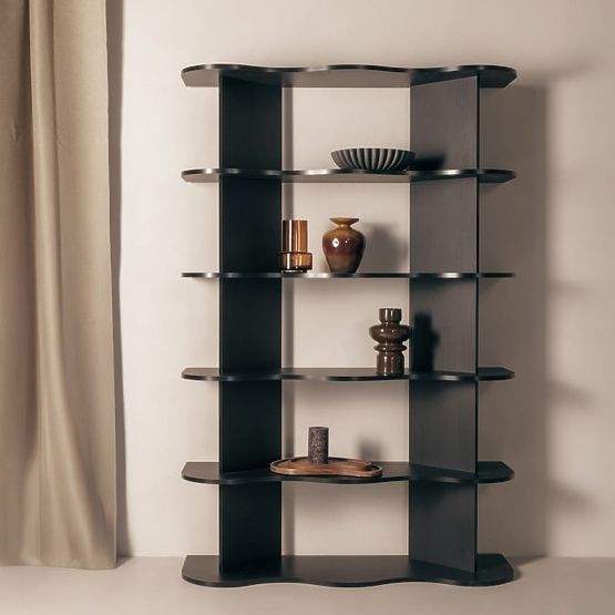 Tall Rheo Shelf, Black, Wavy