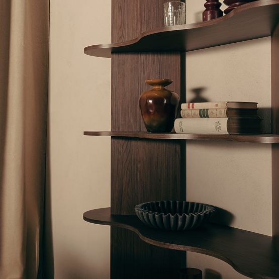 Tall Rheo Shelf, Villa Walnut, Wavy