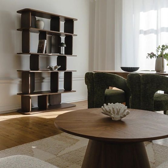 Tall, Rounded Tulumo Shelf, Walnut Villa