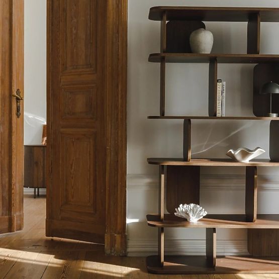 Tall, Rounded Tulumo Shelf, Walnut Villa