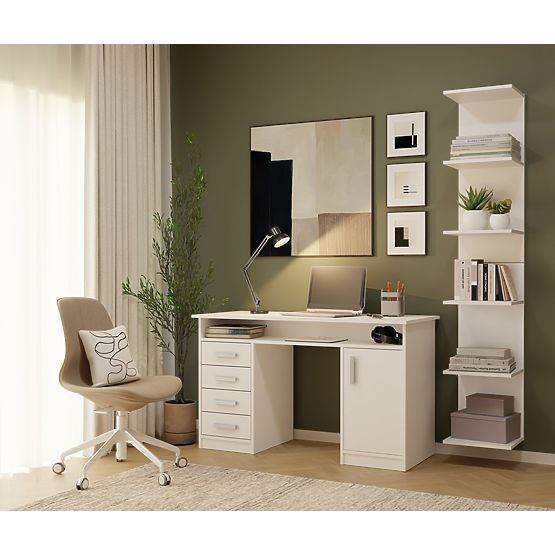 TALL WHITE SHELF 6P 180 cm 6 Shelves for Books and Documents for Office and Living Room