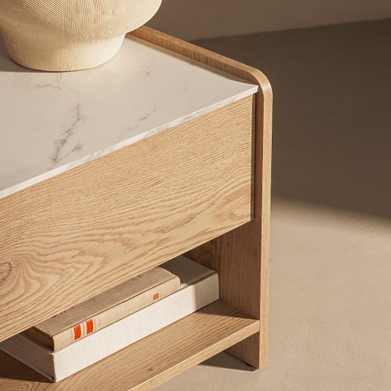 Tanami Nightstand Cremona Oak Torro, Crystal Marble, Rounded
