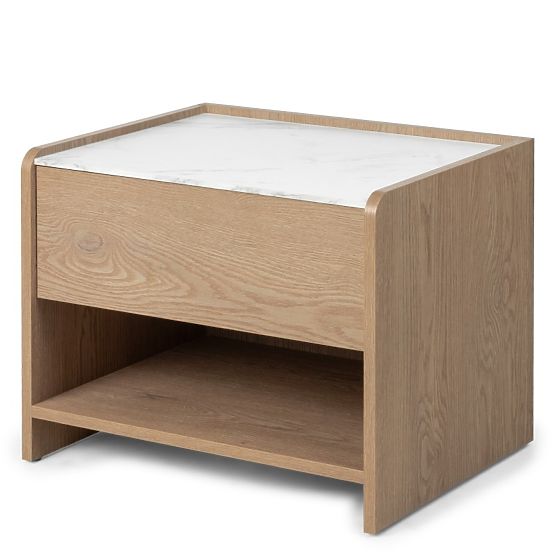 Tanami Nightstand Cremona Oak Torro, Crystal Marble, Rounded