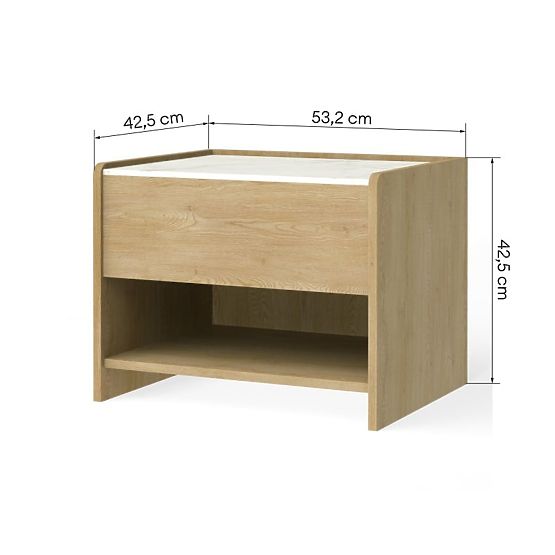 Tanami Nightstand Cremona Oak Torro, Crystal Marble, Rounded