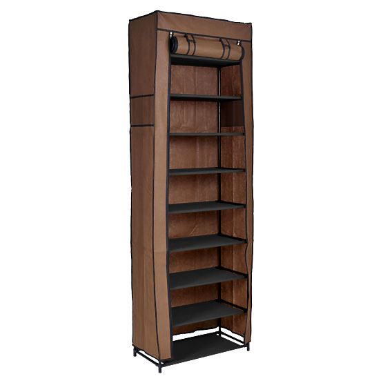 Textile Shoe Cabinet Lea - Dark Brown