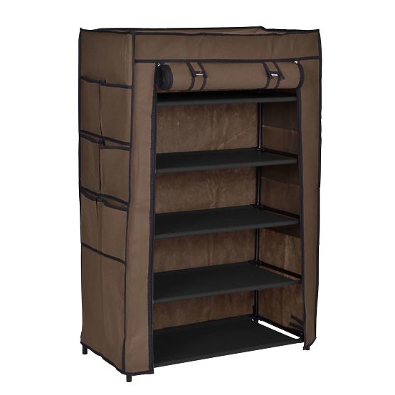 Textile Shoe Cabinet Mona Dark Brown