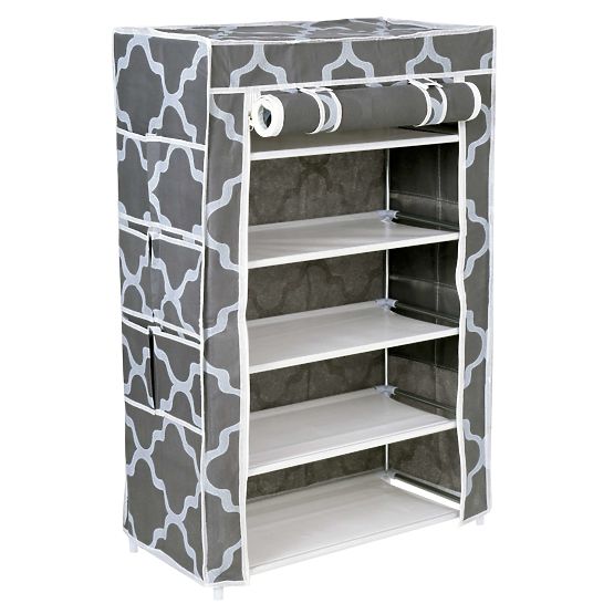 Textile Shoe Cabinet Mona Morocco Gray-White