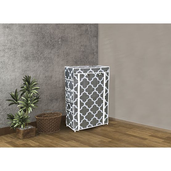 Textile Shoe Cabinet Mona Morocco Gray-White