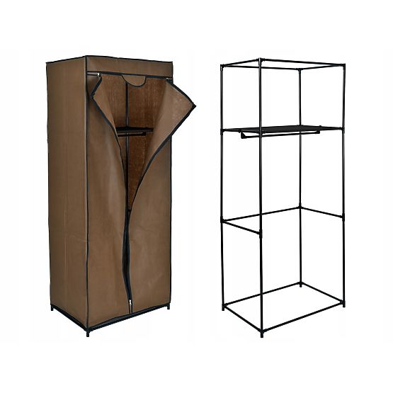 Textile Wardrobe with Shelf Fela - Dark Brown