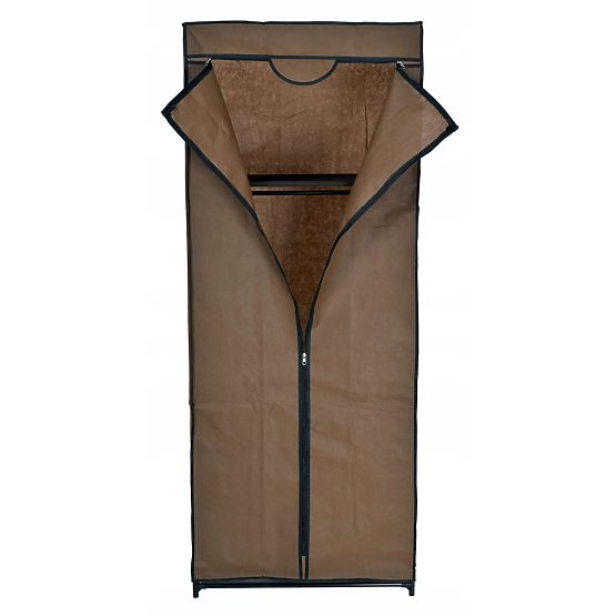 Textile Wardrobe with Shelf Fela - Dark Brown